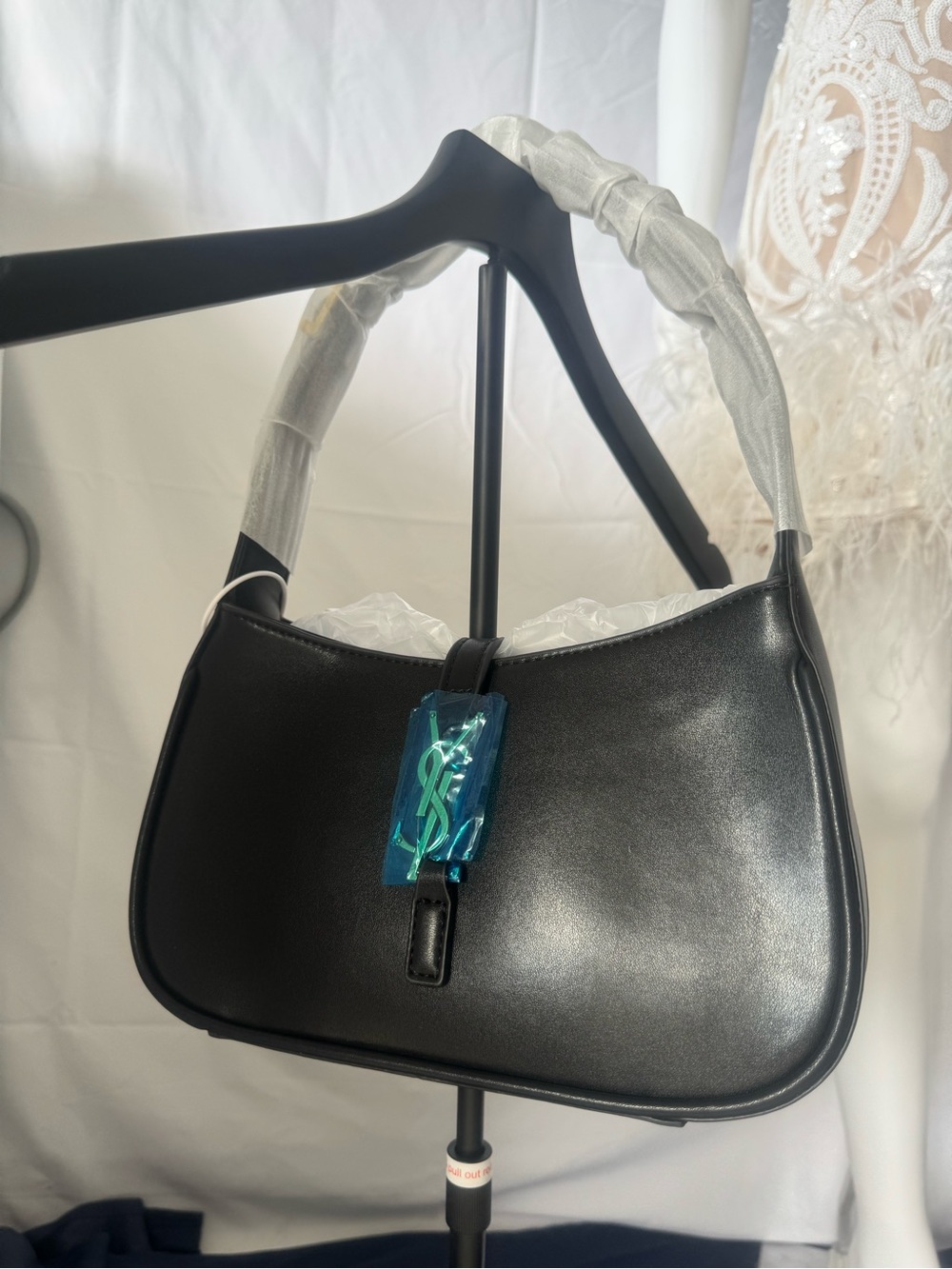 Black Leather Shoulder Bag with Signature Accent